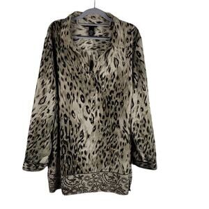 Maggie Barnes Animal Print Button Front Women's Blouse 2X 22/24W